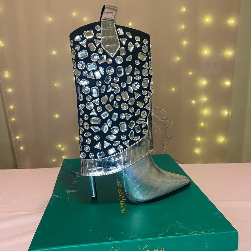 Silver and Black Embellished Women's Boots
